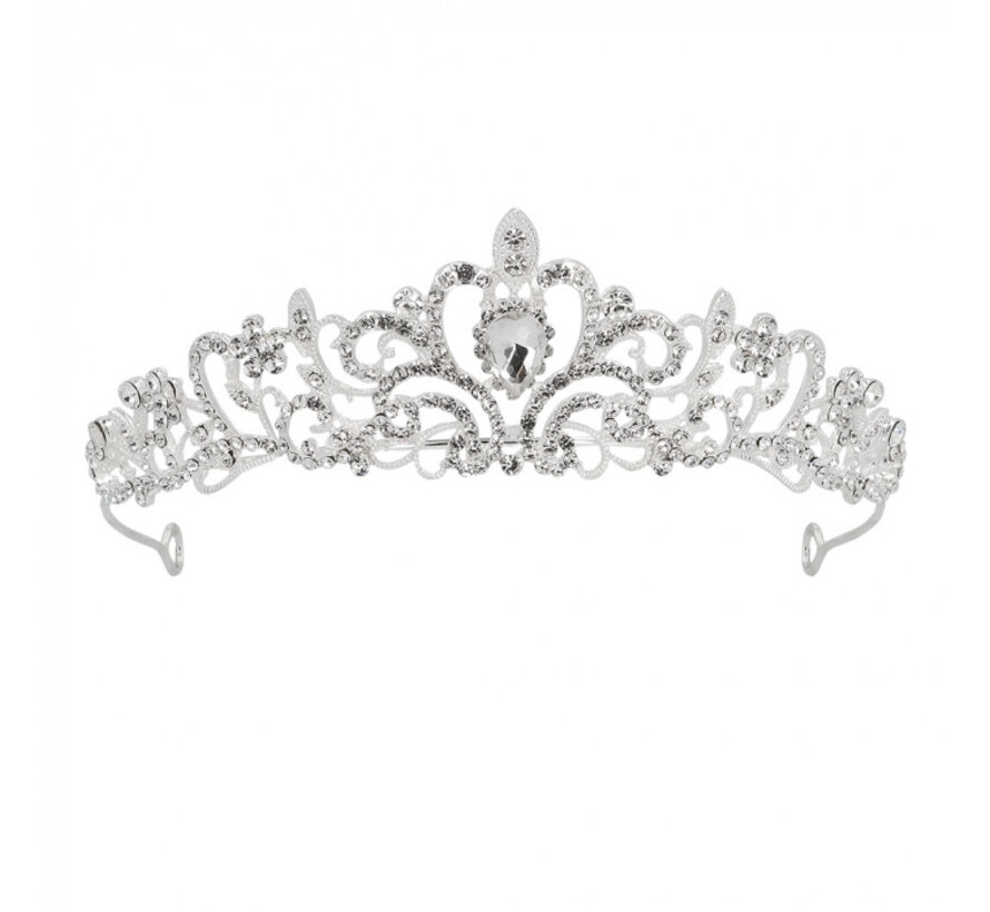 Zilverkleurige metalen tiara met strass steentjes