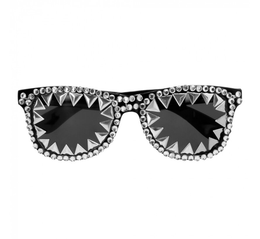 Partybril rockstar zilver spikes