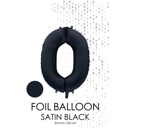 folieballon cijfer 0 mat zwart metallic