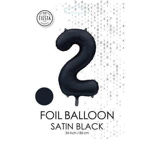 folieballon cijfer 2 mat zwart metallic