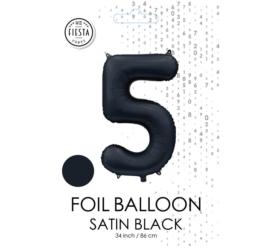 folieballon cijfer 5 mat zwart metallic