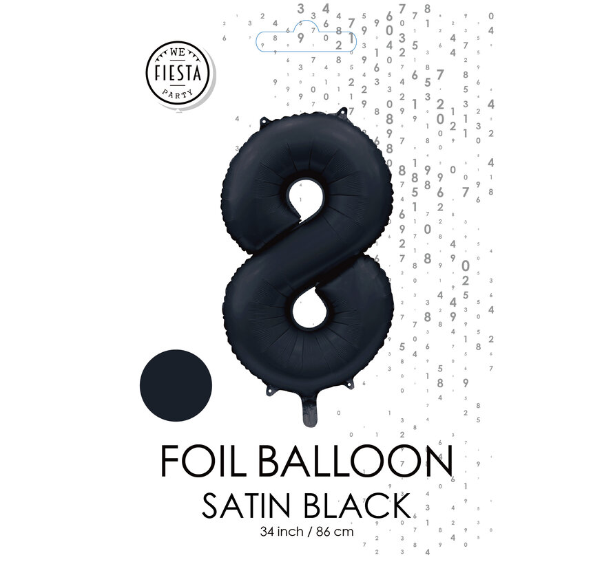 folieballon cijfer 8 mat zwart metallic