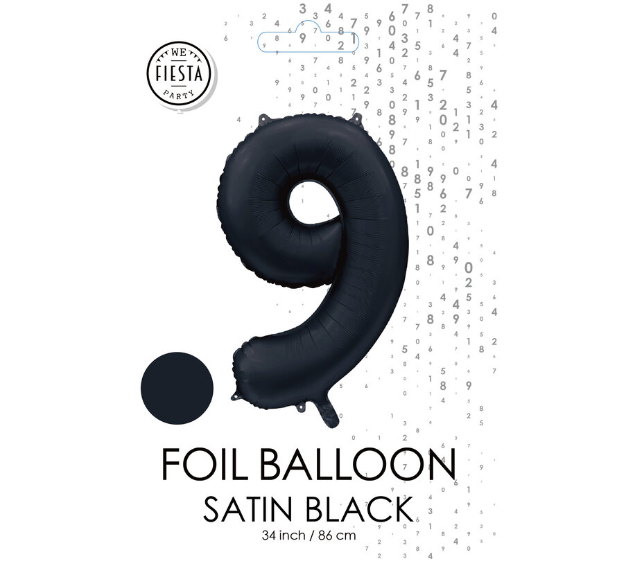 folieballon cijfer 9 mat zwart metallic