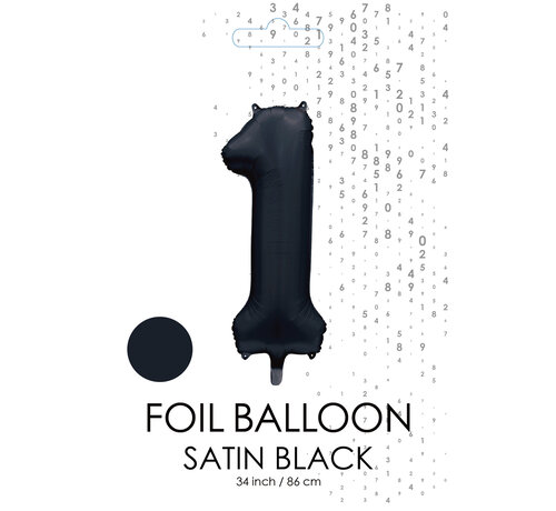 folieballon cijfer 1 mat zwart metallic