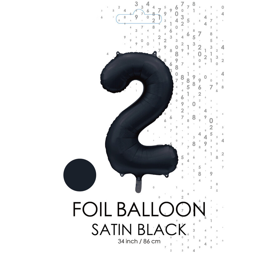 folieballon cijfer 2 mat zwart metallic