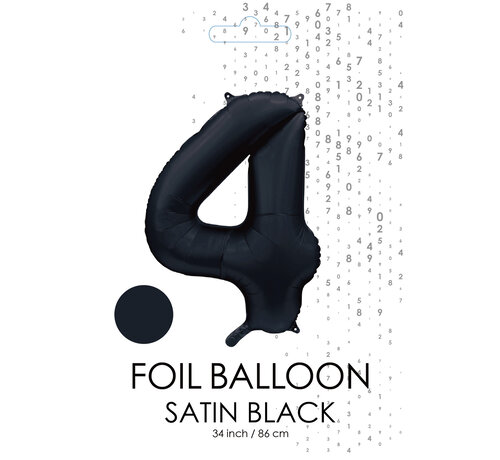 folieballon cijfer 4 mat zwart metallic