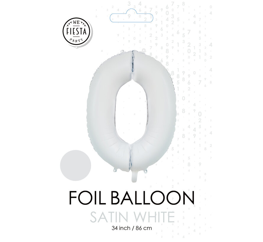 folieballon cijfer 0 mat wit metallic