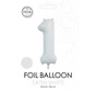 folieballon cijfer 1 mat wit metallic
