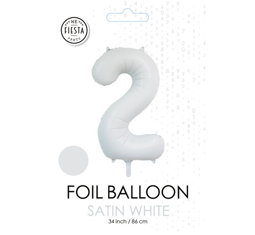 folieballon cijfer 2 mat wit metallic