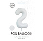 folieballon cijfer 2 mat wit metallic