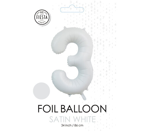 folieballon cijfer 3 mat wit metallic