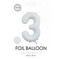 folieballon cijfer 3 mat wit metallic