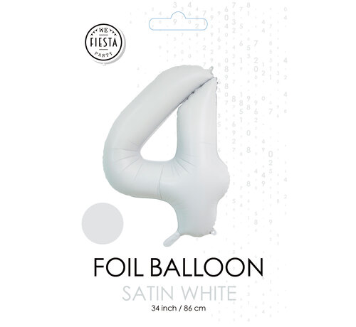 folieballon cijfer 4 mat wit metallic