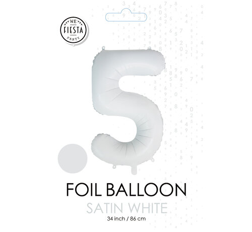 folieballon cijfer 5 mat wit metallic
