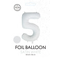 folieballon cijfer 5 mat wit metallic