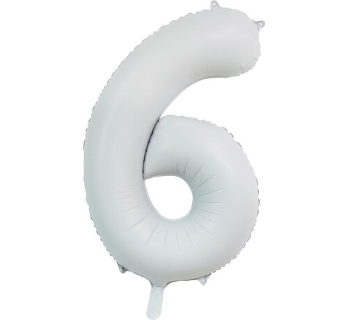 folieballon cijfer 6 mat wit metallic
