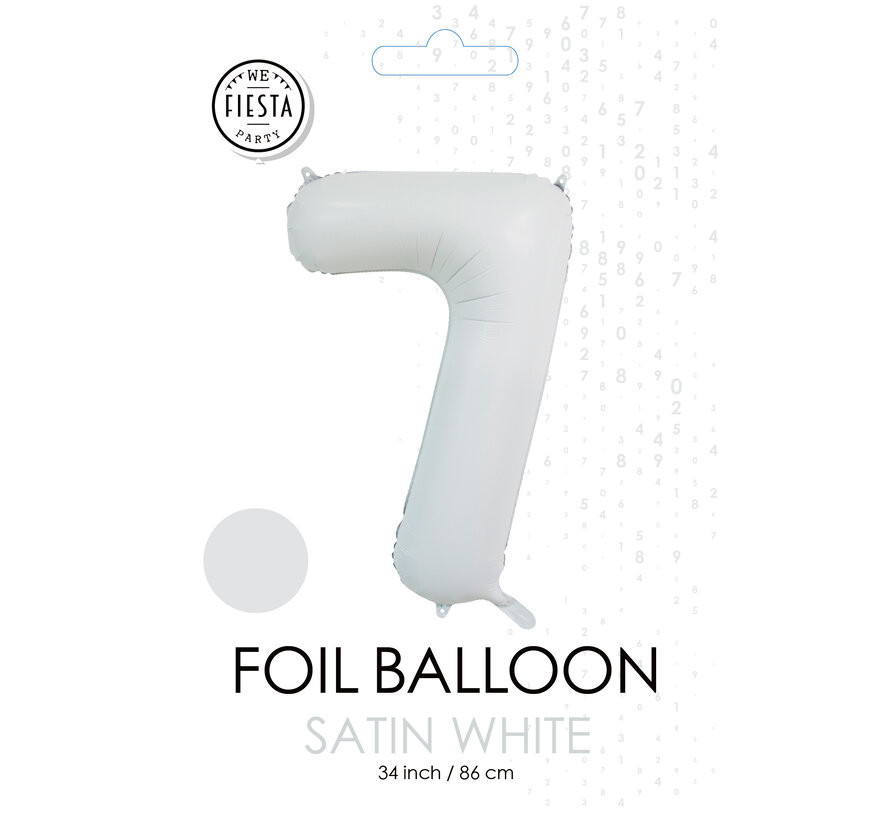 folieballon cijfer 7 mat wit metallic