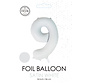 folieballon cijfer 9 mat wit metallic