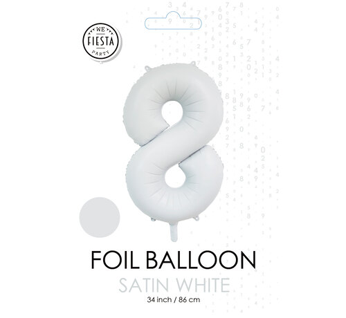 folieballon cijfer 8 mat wit metallic