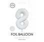 folieballon cijfer 8 mat wit metallic