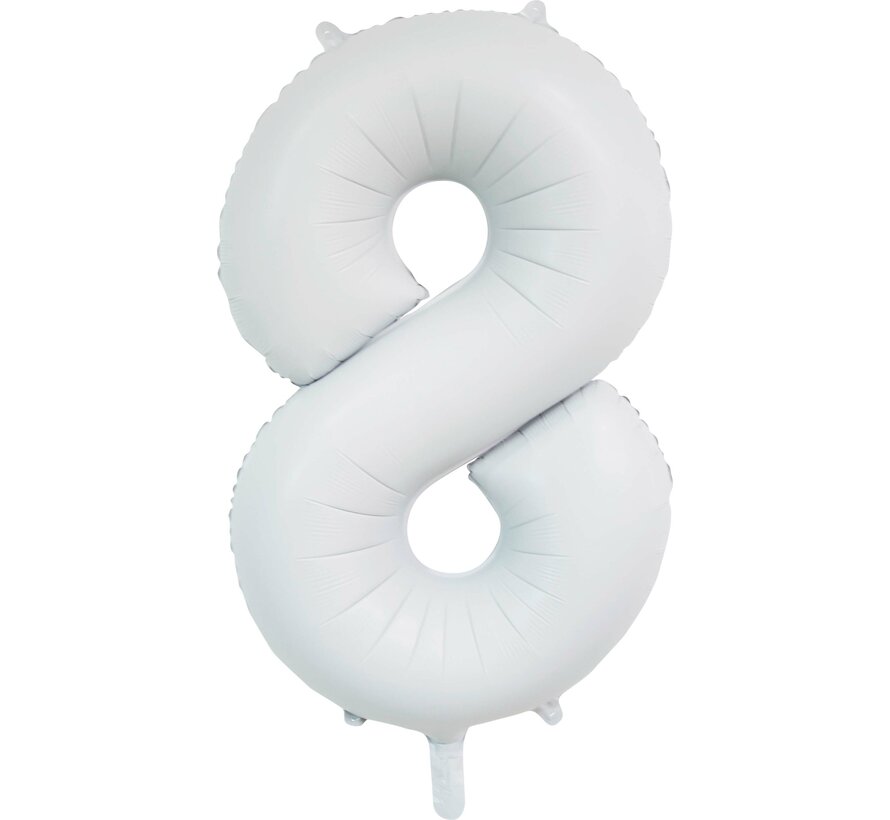 folieballon cijfer 8 mat wit metallic