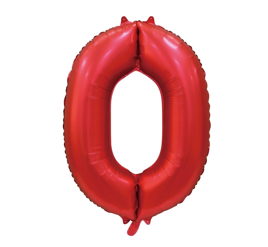 folieballon cijfer 0 mat rood metallic