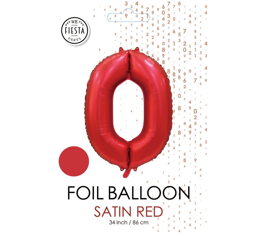 folieballon cijfer 0 mat rood metallic