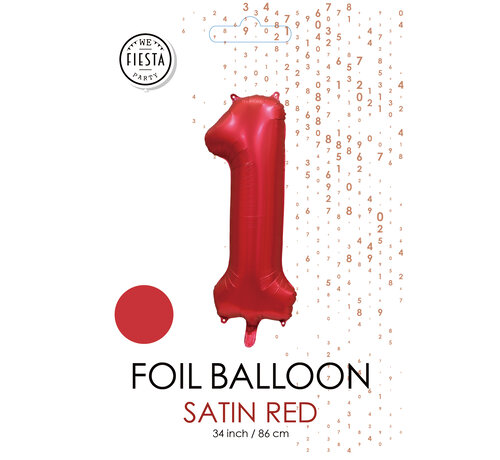 folieballon cijfer 1 mat rood metallic