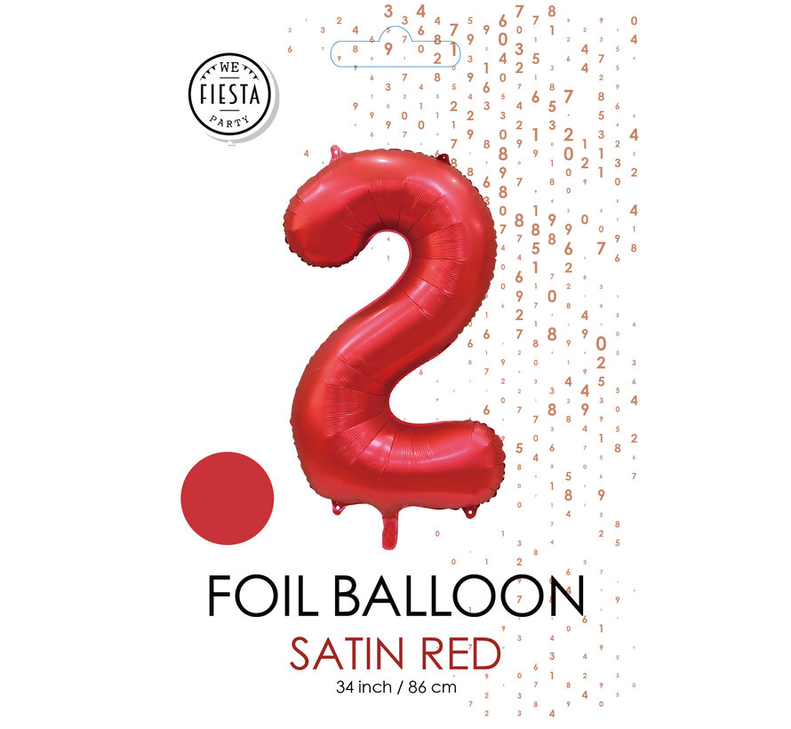 folieballon cijfer 2 mat rood metallic
