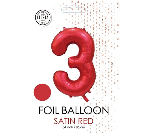 folieballon cijfer 3 mat rood metallic