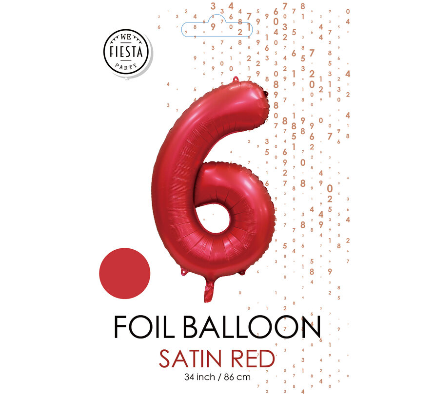 folieballon cijfer 6 mat rood metallic