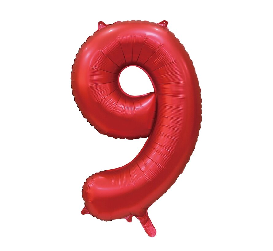 folieballon cijfer 9 mat rood metallic