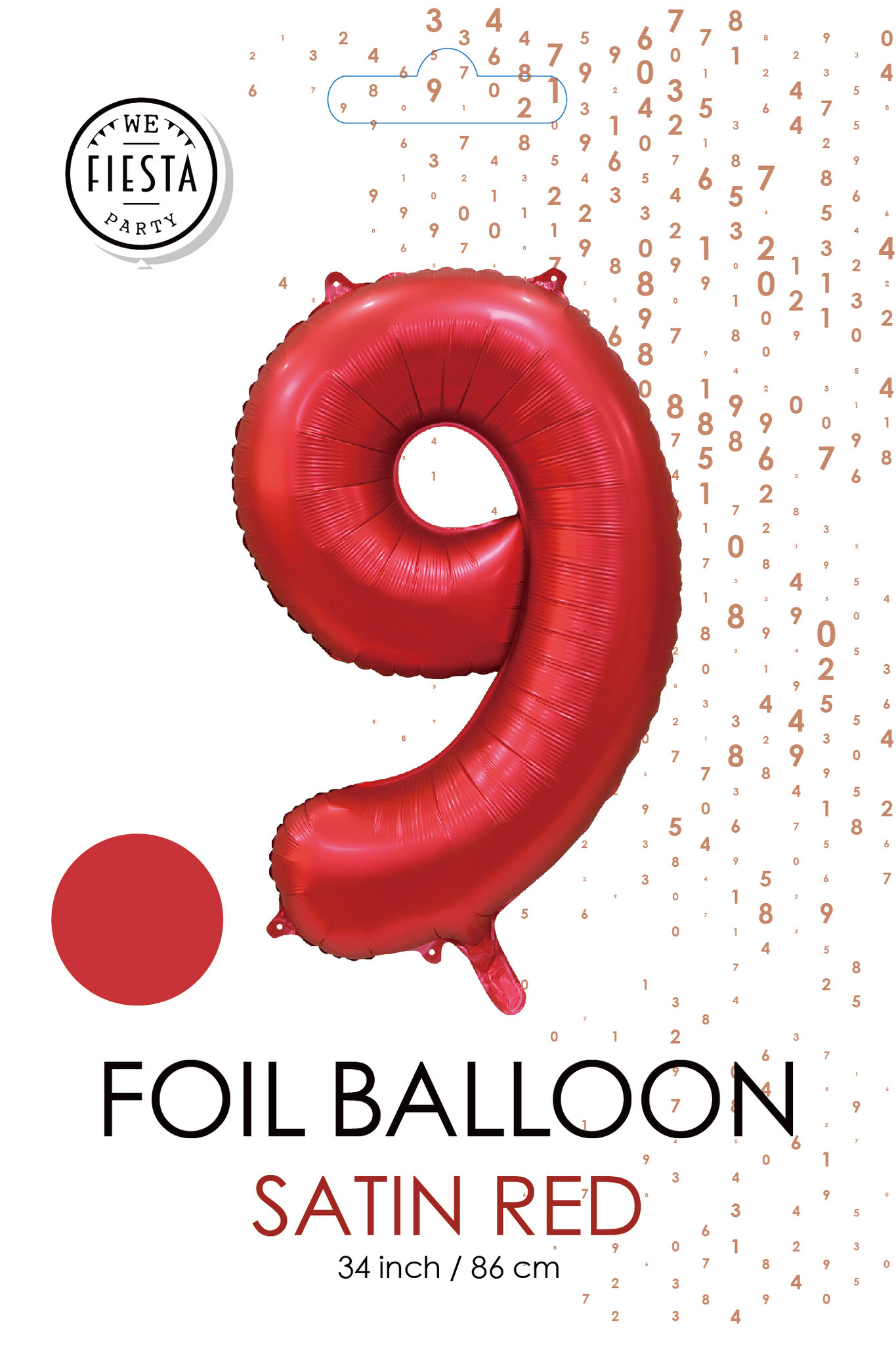 folieballon cijfer 9 mat rood metallic