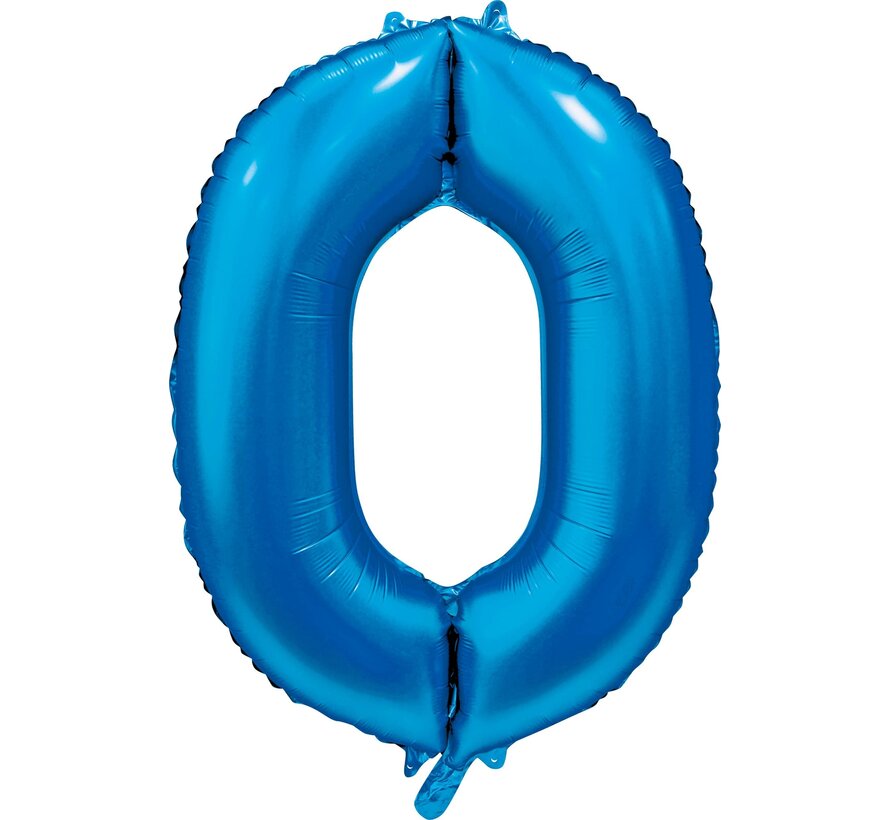 folieballon cijfer 0 mat blauw metallic
