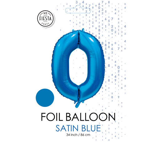 folieballon cijfer 0 mat blauw metallic