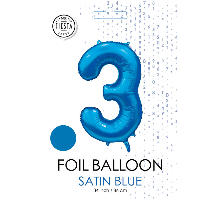 folieballon cijfer 3 mat blauw metallic