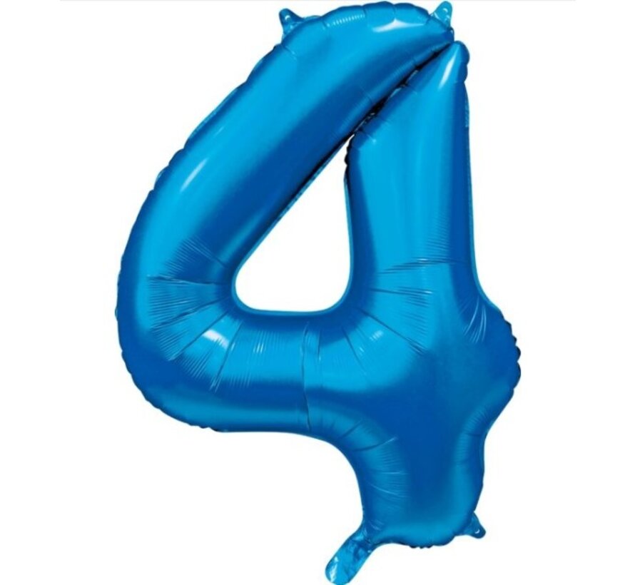 folieballon cijfer 4 mat blauw metallic