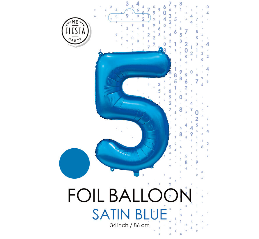 folieballon cijfer 5 mat blauw metallic