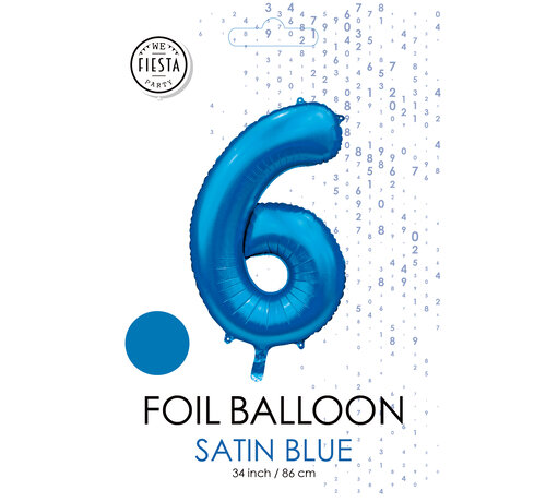 folieballon cijfer 6 mat blauw metallic