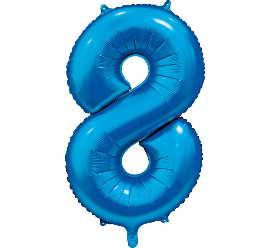 folieballon cijfer 8 mat blauw metallic