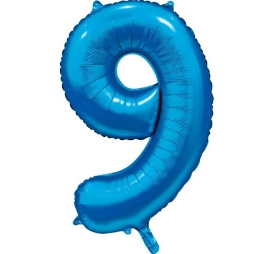 folieballon cijfer 9 mat blauw metallic