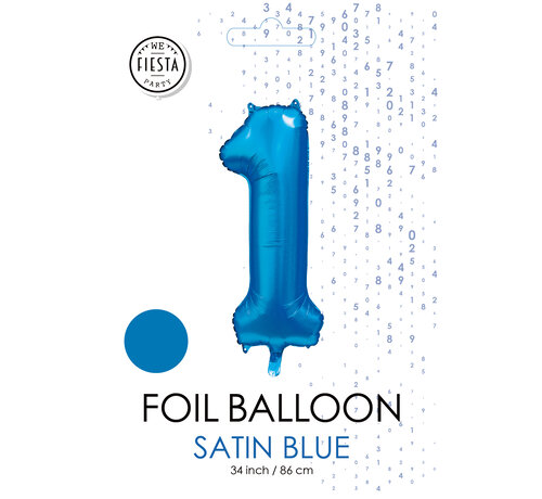 folieballon cijfer 1 mat blauw metallic