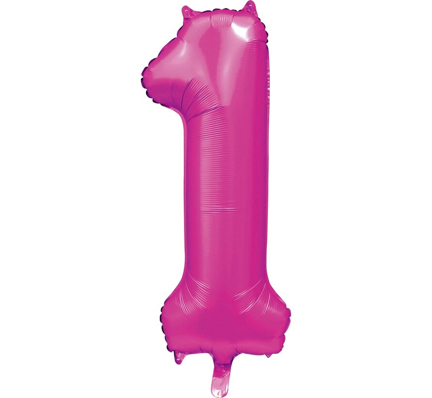 folieballon cijfer 1 mat warm roze metallic