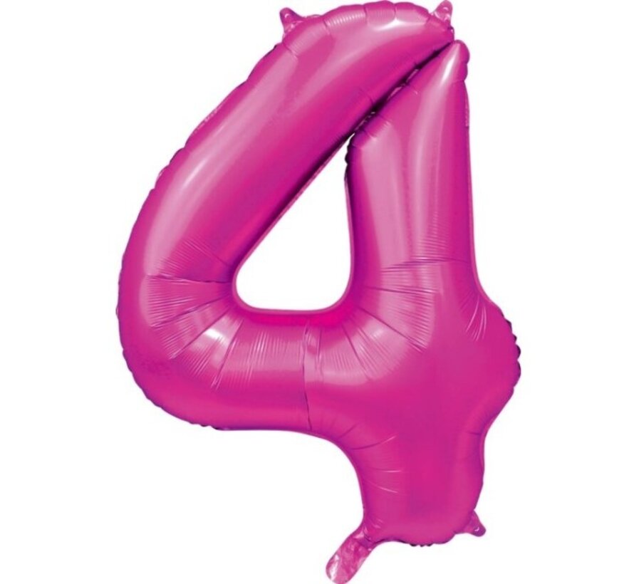 folieballon cijfer 4 mat warm roze metallic