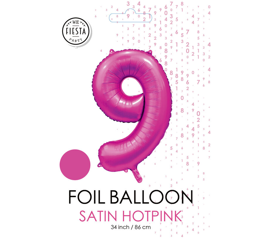 folieballon cijfer 9  mat warm roze metallic