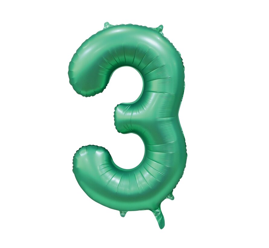 folieballon cijfer 3 mat groen metallic