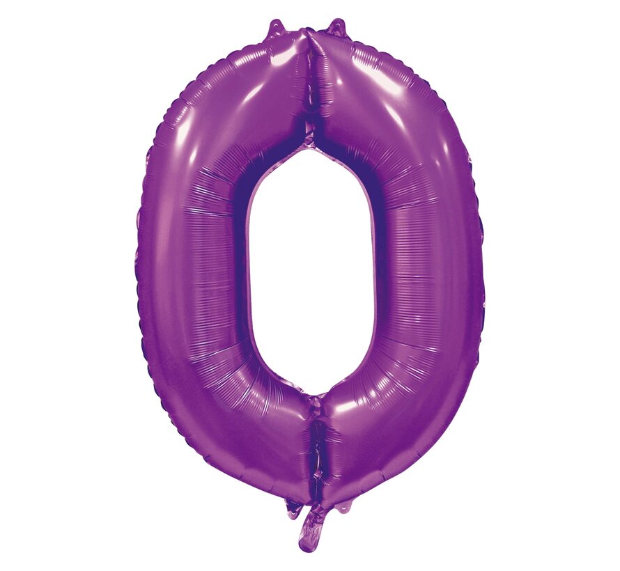 folieballon cijfer 0 mat paars metallic
