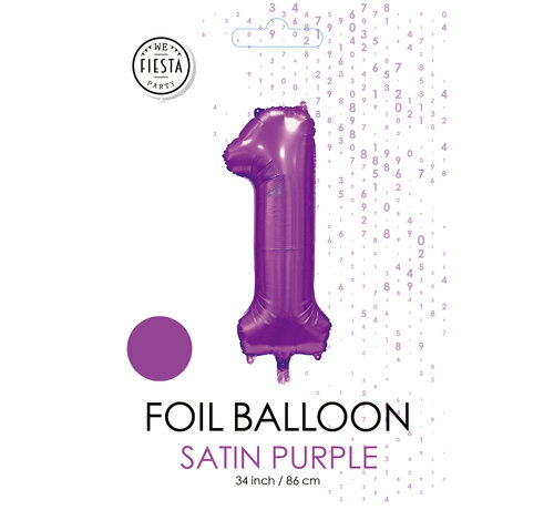 folieballon cijfer 1 mat paars metallic