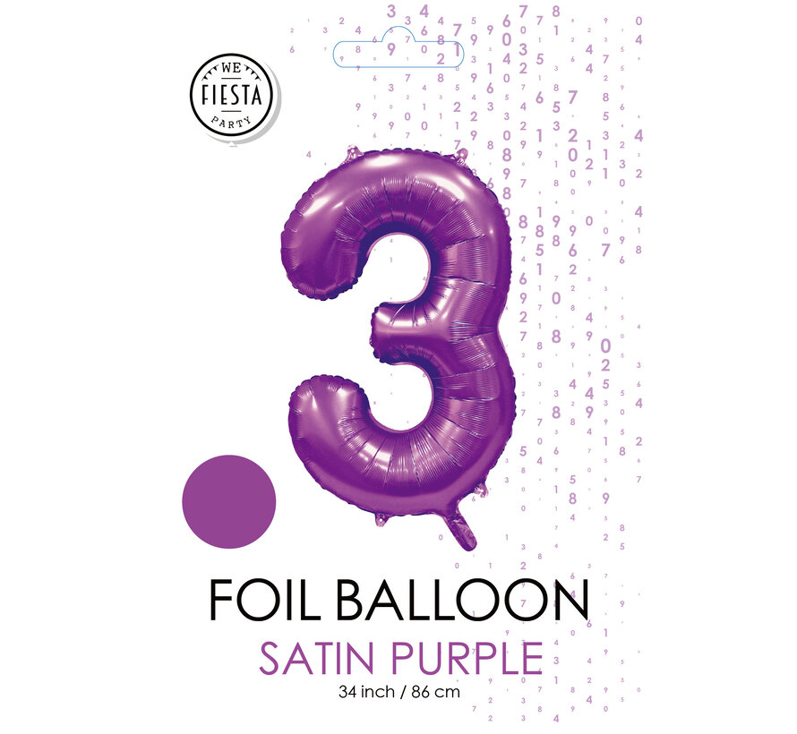 folieballon cijfer 3 mat paars metallic