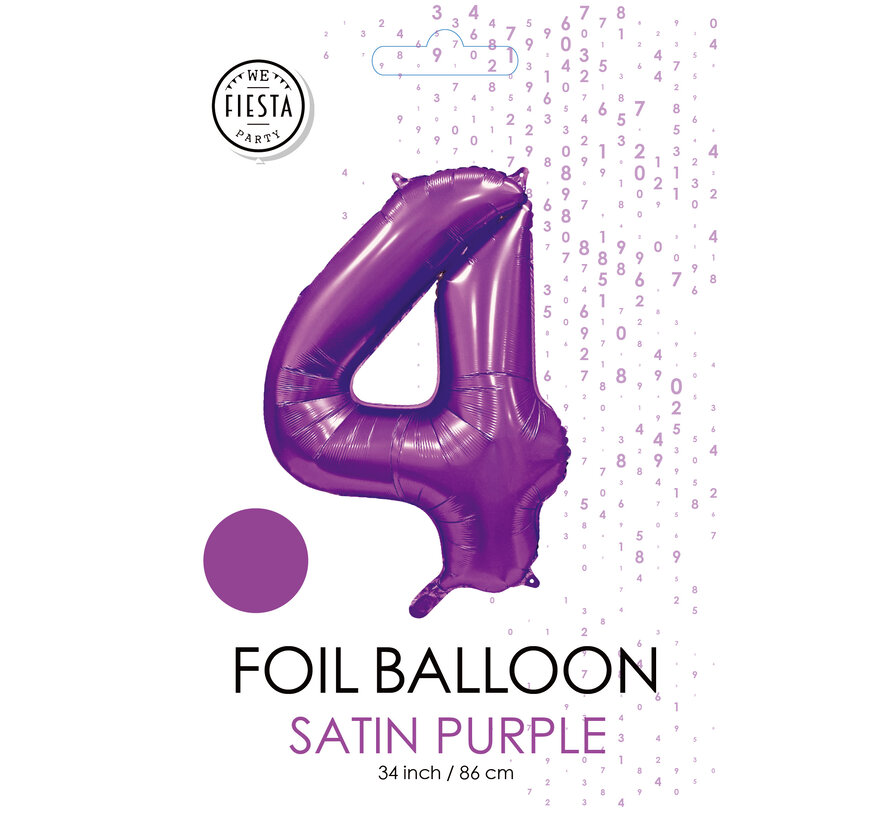 folieballon cijfer 4 mat paars metallic